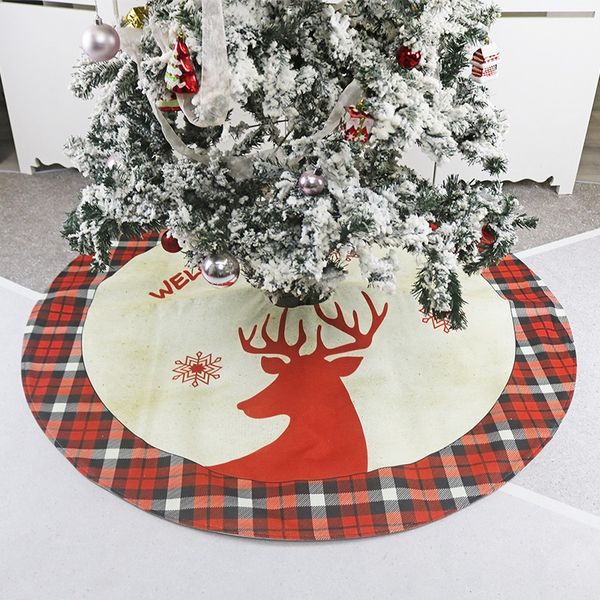 

lattice patchwork christmas tree skirts linen grade non-woven fabric christmas tree skirt apron ornament deer print f9