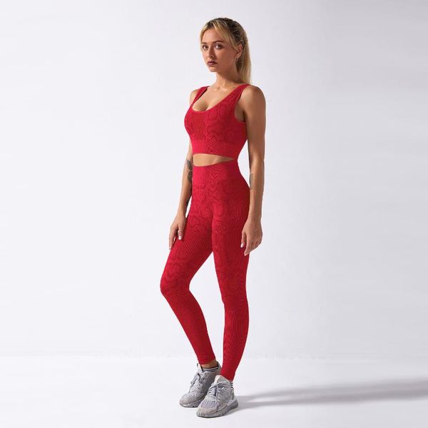 

yoga outfits sports seamless snake suit 2 piece set gym clothes women tracksuit fitness clothing exercise for, White;red