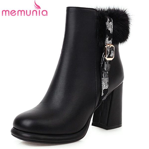 

boots memunia 2021 fashion winter shoes women round toe mixed colors thick heel platform elegant ankle woman, Black