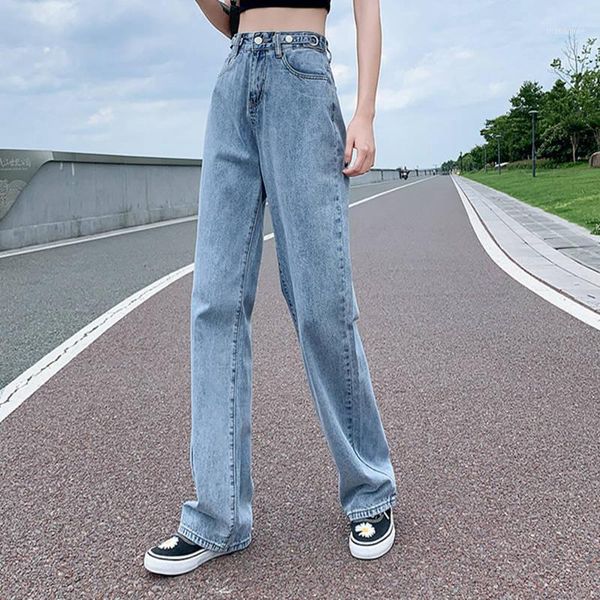 

spring and autumn new high waist solid color wide leg jeans women street solid color slim straight jeans ladies1, Blue