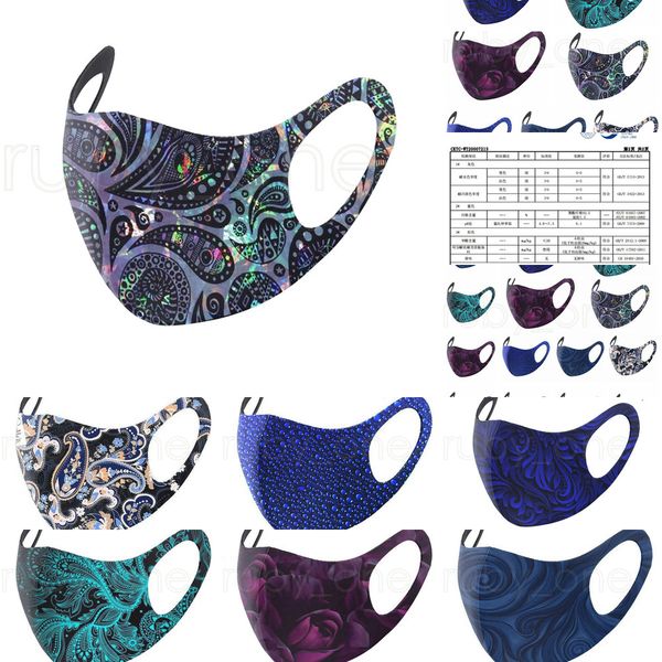 

reusable 3d washable fashion pm2.5 factory paisley care shield breathable ice silk printed designer face party mask piu5k