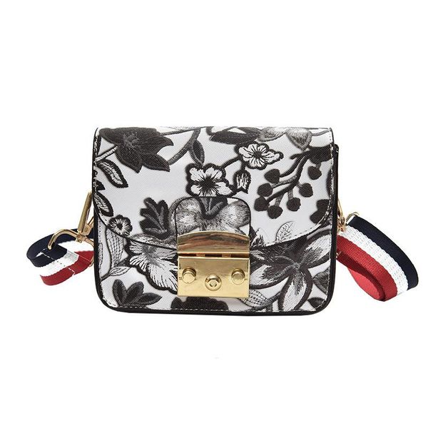 

new women flower small messenger bag fashion color printing retro crossbody bag strap designer