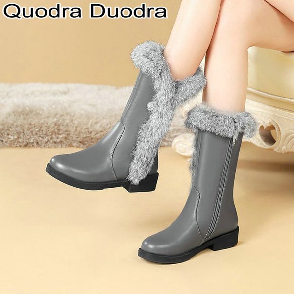 

boots fur winter women warm plush chunky high heels snow boot gray/black woman mid-calf shoes zipper solid plus 43 48