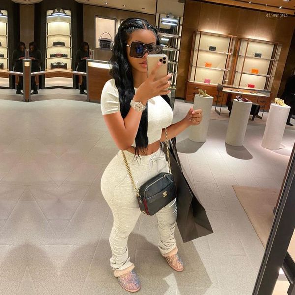 

two piece set casual tracksuit women short sleeve shirts and stacked sweatpants sets pink outfits women's clothing plus size1, White