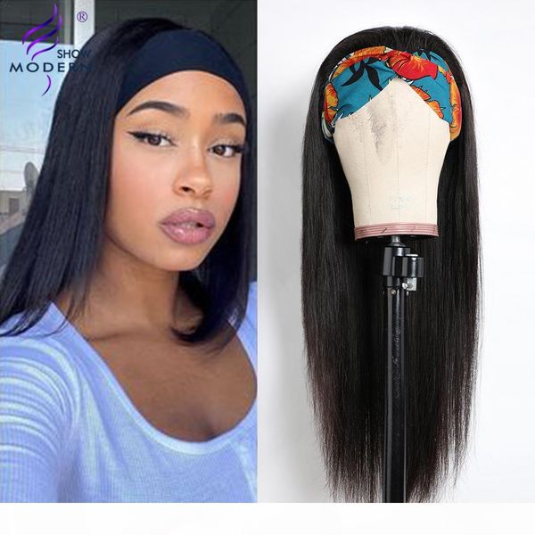 

modern show peruvian straight human hair wigs headband machine made human hair wigs for black women 150% density remy, Black;brown