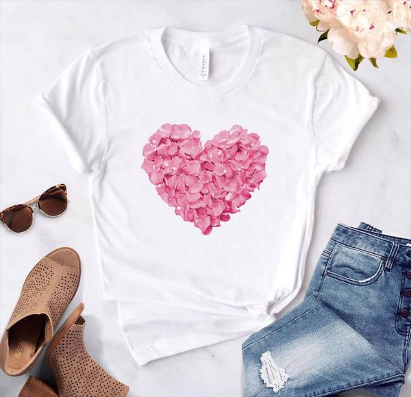 

pink heart flower print women tshirt cotton casual funny t shirt gift 90s lady yong girl street drop ship s 894, White