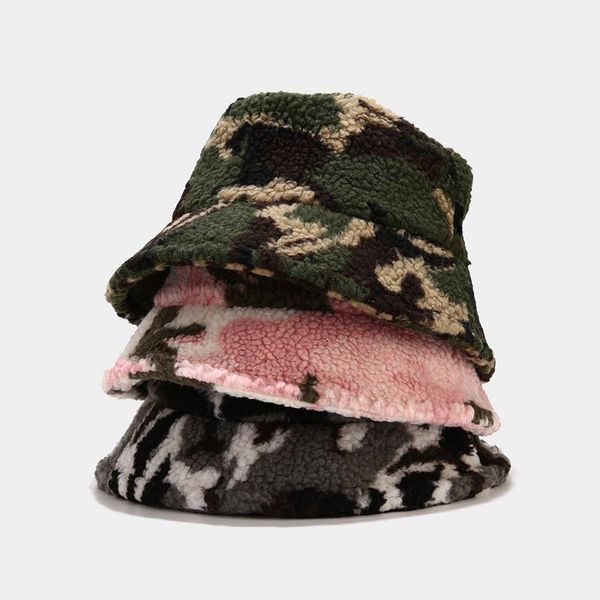 

40# winter men women camouflage thermal plush hat fisherman hat basin cap bucket cap bucket keep warm and windproof, Blue;gray