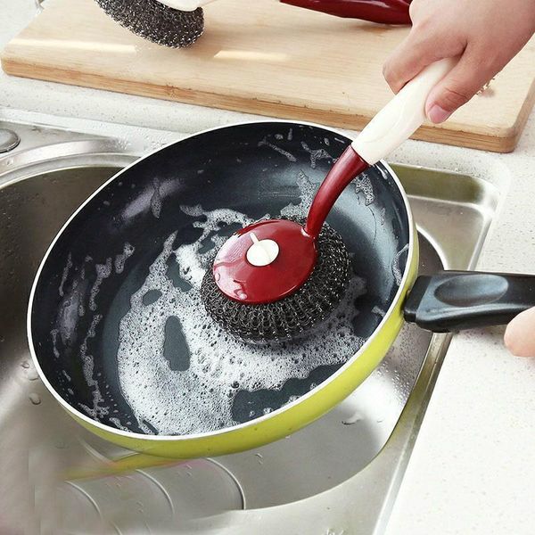 

kitchen long handle steel ball wash pot brush dish brush strong degreasing plastic cleaning brush h jllbop