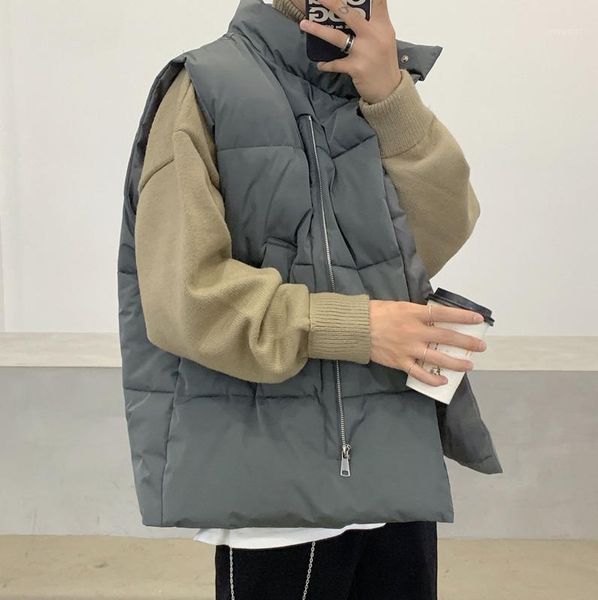 

2020 winter new youth popular korean version loose large size solid color cotton-padded jacket fashion casual all-match vest1, Black;white