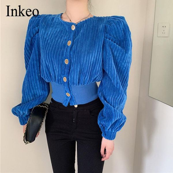 

women's blouses & shirts fashion lantern sleeve blouse shirt women 2021 spring autumn single breasted corduroy female high street inke, White