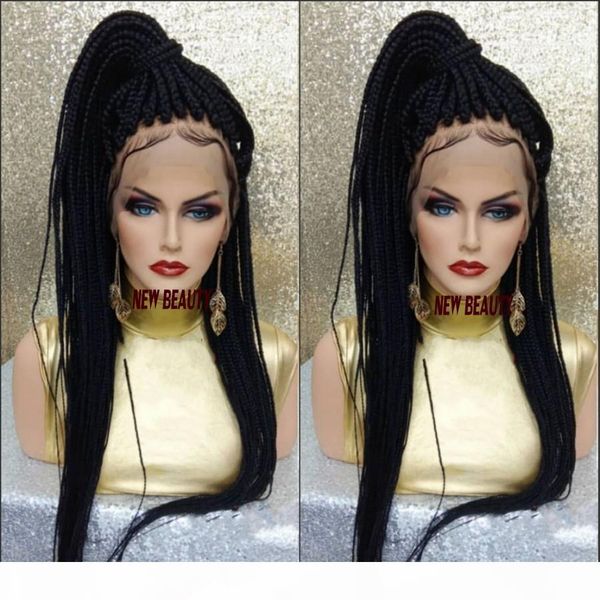 

wholesale black synthetic braided lace front wigs half hand heat resistant box braids beautiful wigs for black women