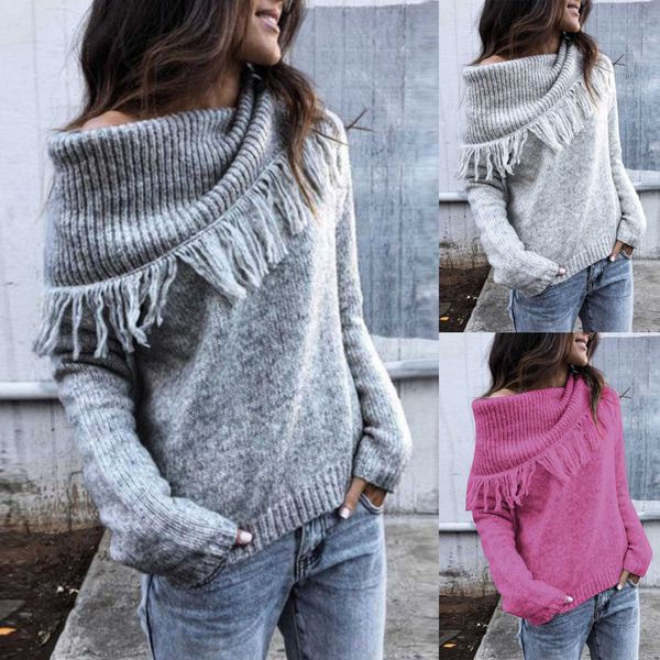 

women's fashion knitted scarf collar plain pullover turtleneck long sleeve sweater woman sweaters, White;black