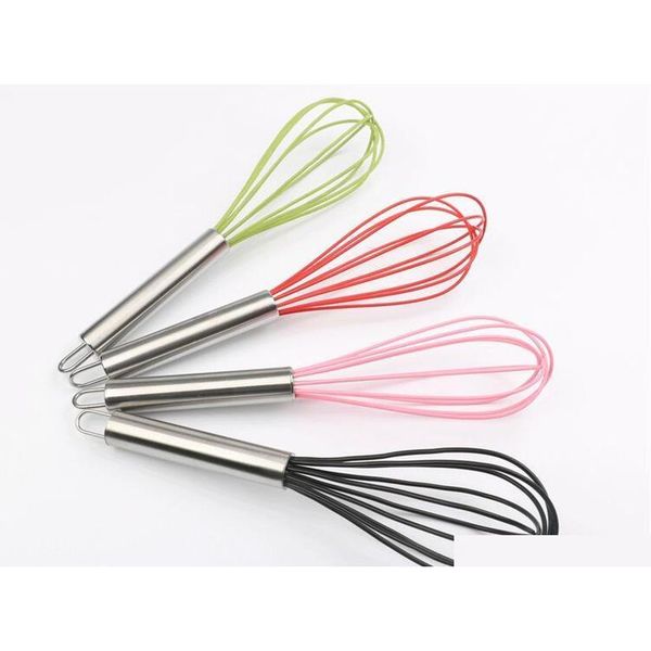 

10" sile coated egg whisk eggbeater stainless steel hand jllype comb2010
