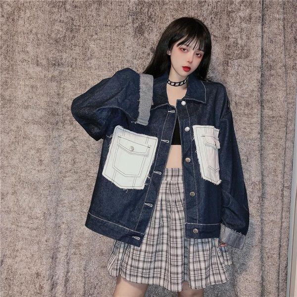 

fashion new korean version of the loose wild casual pocket long-sleeved solid color denim jacket1, Black;brown