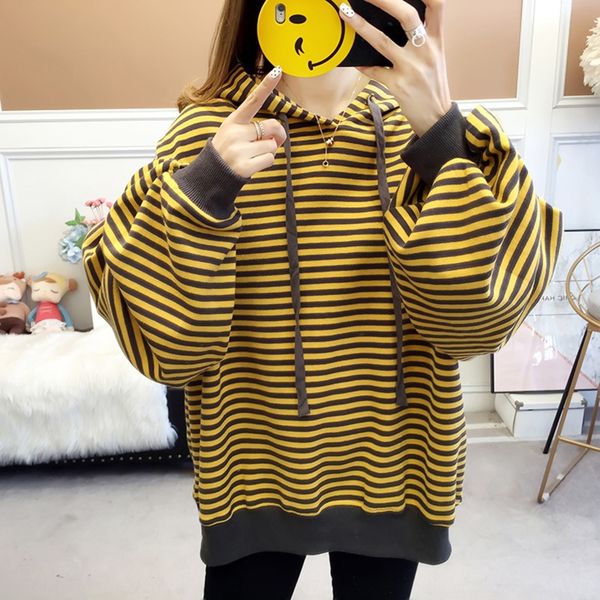 

2020 autumn new loose slimming large size women's lazy style fashionable ins hooded coat sweater clothes sweater coat clothes cn6gv, Black