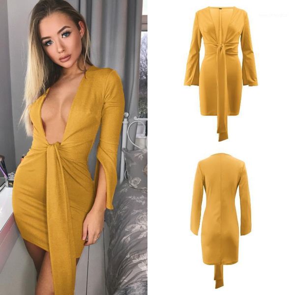 

casual dresses long sleeve v-neck irregular dress women deep slim mini autumn summer spring party1, Black;gray