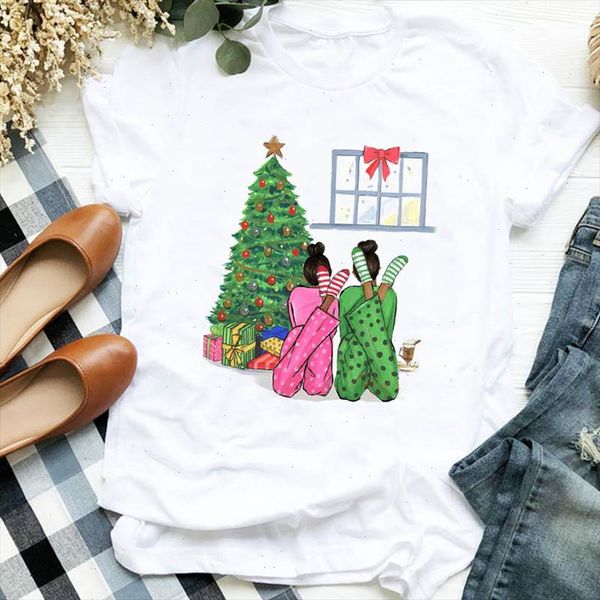 

women lady cartoon 90s new year tree autumn winter merry christmas clothes shirt t tee tshirt female graphic t shirt, White