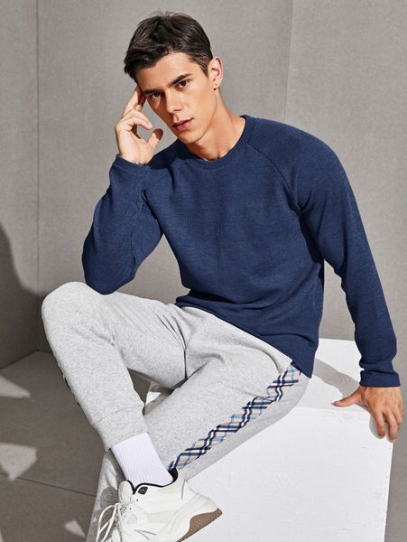 

men raglan sleeve rib-knit tee 52bt#, White;black