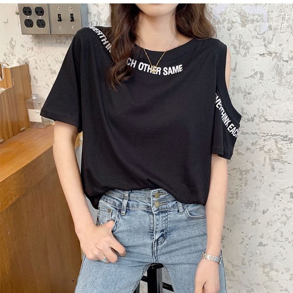 

l7fb8 whiteshoulder women's new summer ins short loose sleeve cotton t-shirt 2020 fashion coat t-shirt net red tl8jx, White