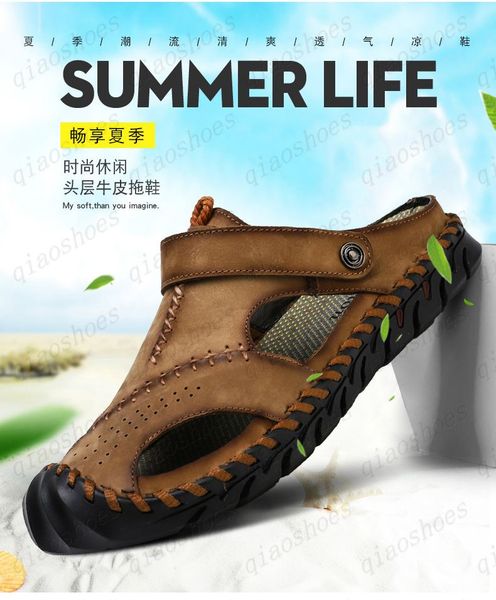 

2021 leather shoes for men summer sandals for men's oat beach shoes, Black