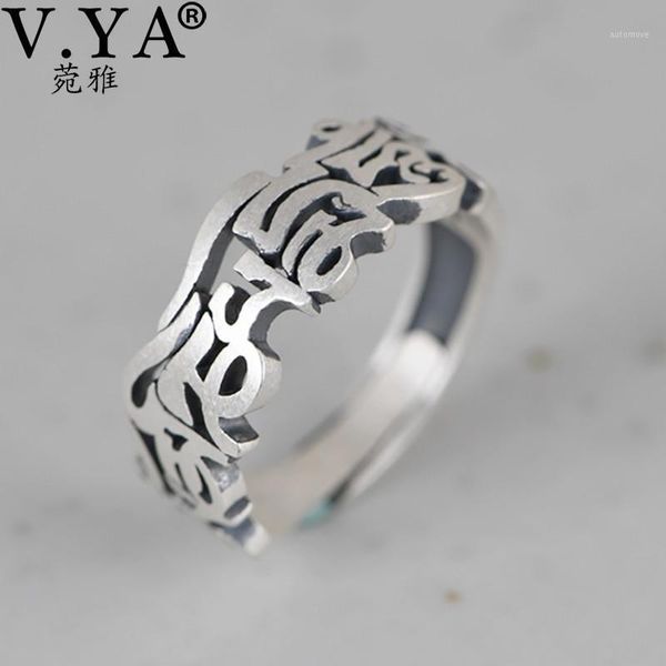 

v.ya 925 sterling thai silver women ring buddhism the six syllable mantra open rings fine jewelry religious trendy gift1, Golden;silver
