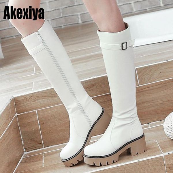 

fashion round toe women waterproof platform winter boots shoes ladies high heels zipper brown white beige black f1076