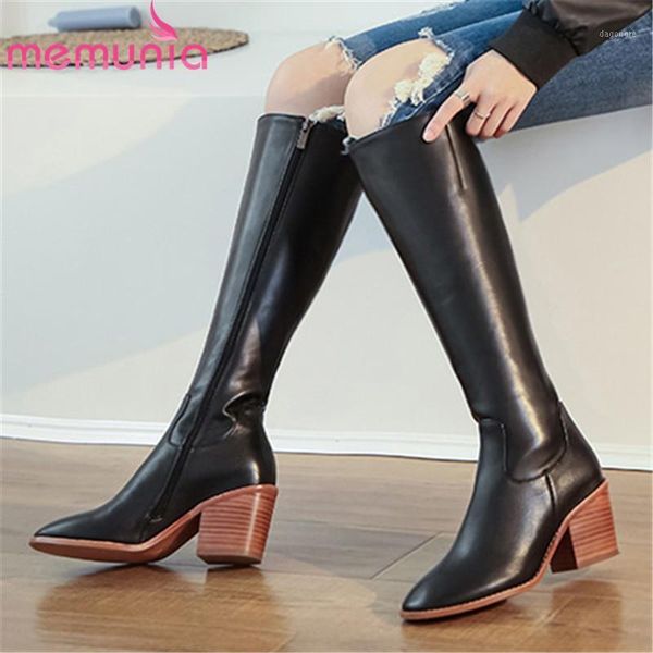 

boots memunia 2021 knee high women autumn winter riding round toe zipper fashion heel casual shoes woman1, Black