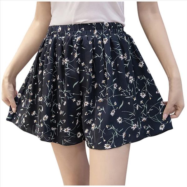 

fashion women ladies large size casual elastic loose floral printing a line chiffon skirts summer high waist shorts skirt p3, White;black
