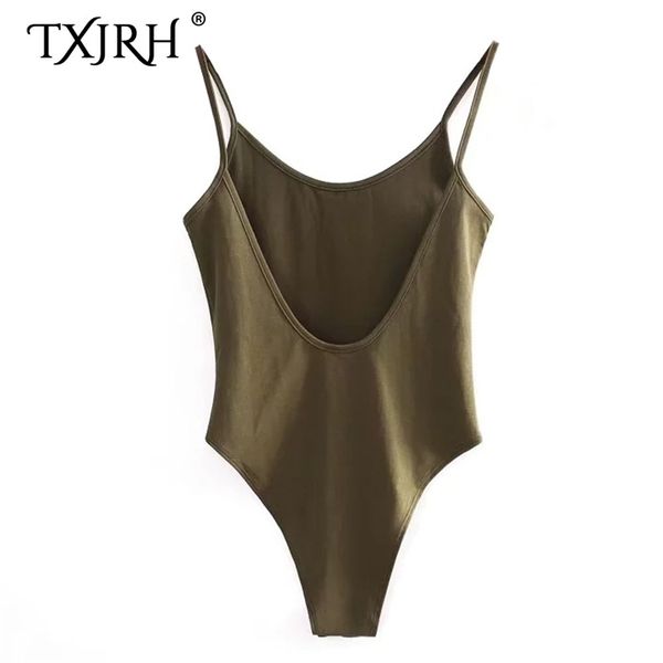 

txjrh backless fit romper body siamese bodysuit slim spaghetti strap skinny tight fashion undershirt playsuits 5 colors y200401, Black;white