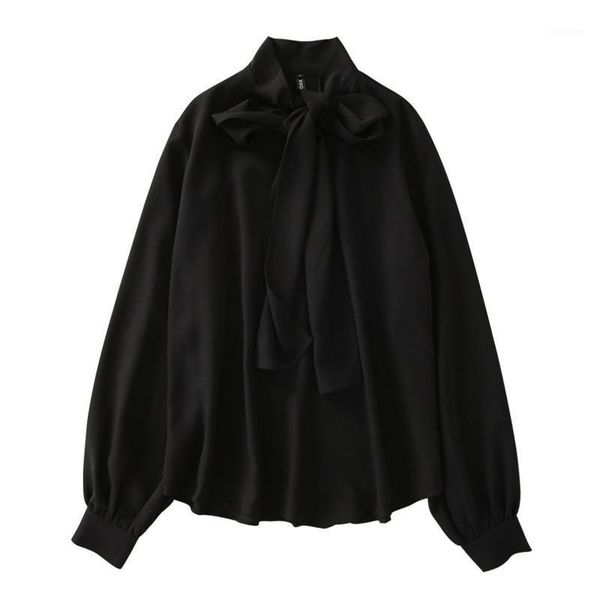 

lazy wind early autumn ribbon collar black shirt women's open shoulder collarbone retro style shirt1, White