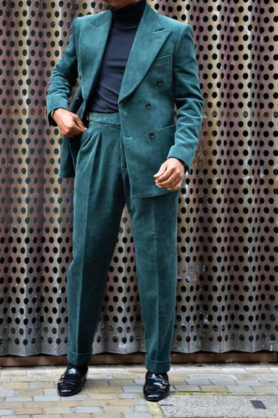 

green blazer formal men suits peaked lapel outfit custom made two piece jacket pants groom tuxedos, White;black