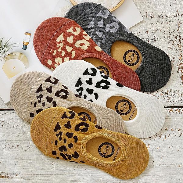 

women non-slip cool breathable girls thin casual fashion summer leopard women boat socks cotton invisible socks 2pairs/lot1, Black;white