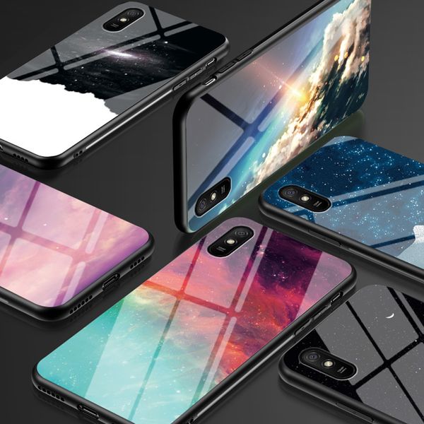 Xiomi Redmi 9 9A Casos Luxo Starry Sky Series Tampa de vidro temperado para Xiaomi Redmi 9 A 9A Casos de Telefone Revestidos com Borda Macia