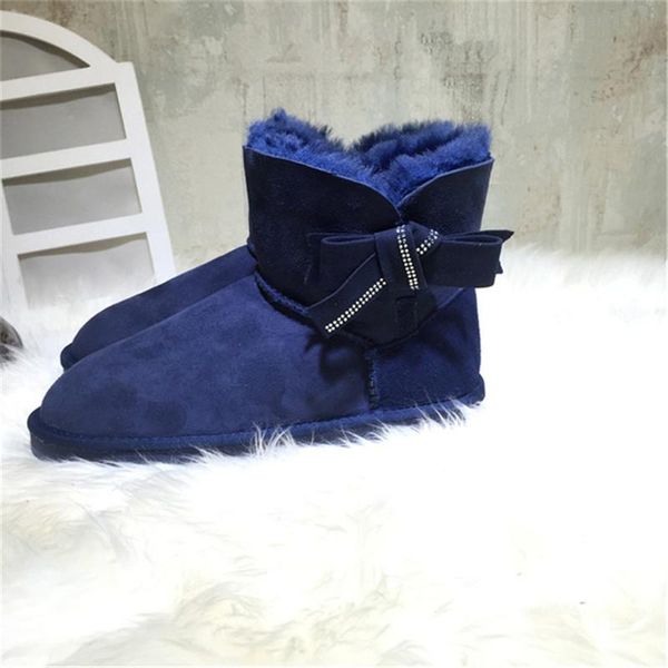 

new women shoes 2020 women's shoes bowknot nature fur wool real sheepskin leather woman snow boots genuine sheepskin boots, Black