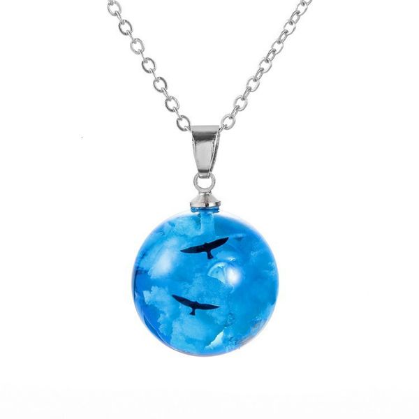 

factorygx6qclouds sky white time gemstone necklaces with blue bird charm neckalces transparent sphere pendant necklaces