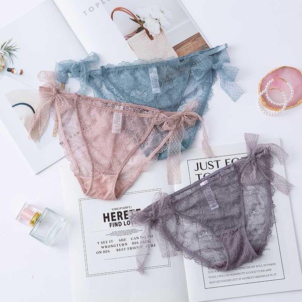 

women's panties woman bow summer briefs solid lace breathable sweet girl underpants thin low-waist transparent lady underwear1, Black;pink