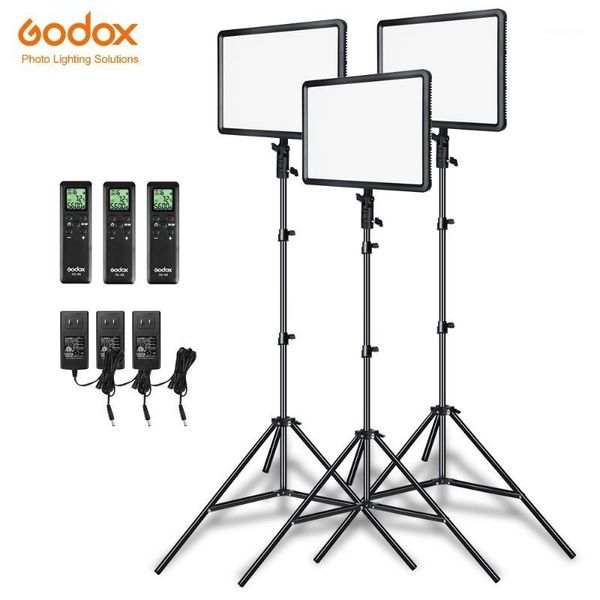 

flash heads godox 3pcs ledp260c ultra-thin 30w 3300-5600k led video light panel lamp with 2m stand for studio lights1