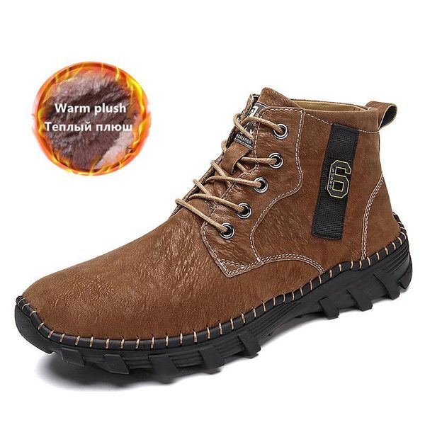 

2020 new winter new men ankle boots motorcycle fur plush warm classic fashion snow boot autumn men casual outdoor working boots, Black
