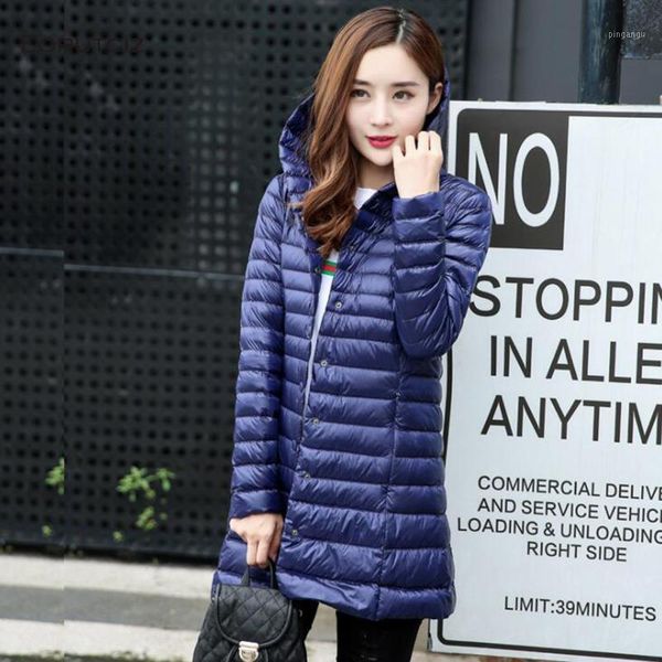 

eorutciz winter plus size 4xl long down coat women ultra light hooded jacket spring slim vintage casual coat lm5091, Black
