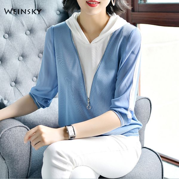 

2019 autumn new hooded elegant thin sweatshirt female casual style