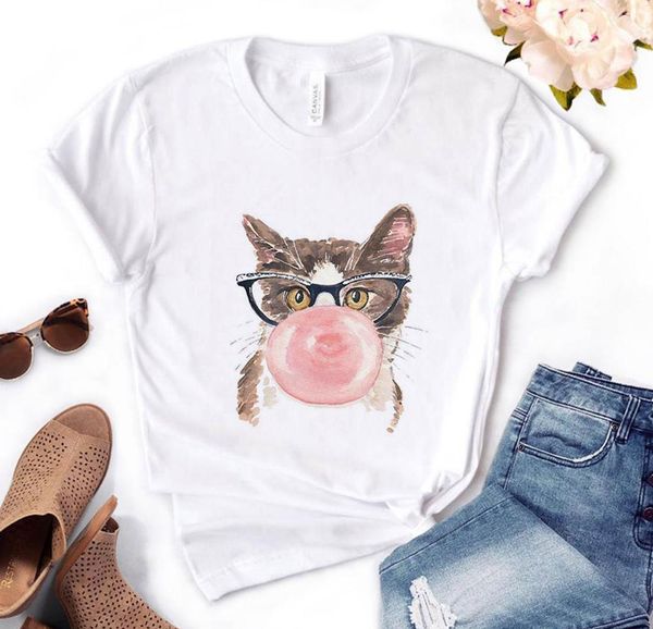 

cat with ballon print women tshirt cotton casual funny t shirt gift for lady yong girl tee pm-67, White