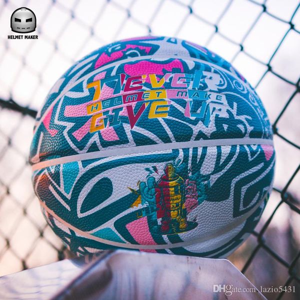 

new helmet make never give up graffiti basketball size 7 pu style streetball indoor outdoor training game basketball
