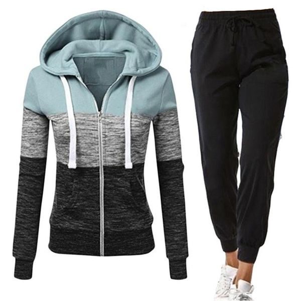 

autumn winter jacket women outerwear set sweatshirts zipper long sleeve patchwork hoodie + pants women outfits clothing, Gray
