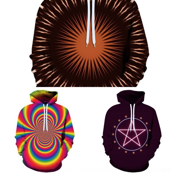 

zo43o abstract color printed printed size hooded pocket trendy men's abstract color large pullover sweater large pullover hooded pocket, Black