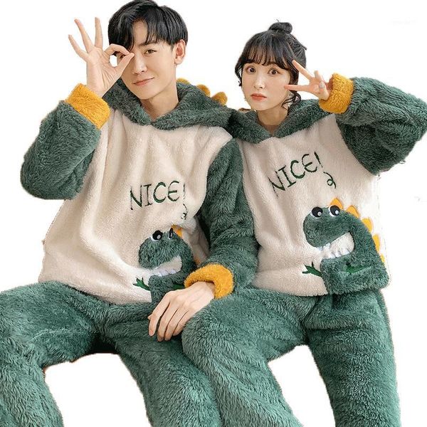 

men's sleepwear elan milre plush pajamas women qiu dong add more wool flannel hooded couple loose man household to take two dresses1, Black;brown