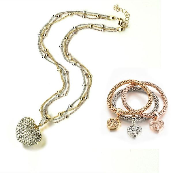 

ins luxury gold сердце любовь ювелирные наборы серьги ожерелья браслеты для женщин свадебные elegant lady wedding jewelry set st200015 sqcol, Black