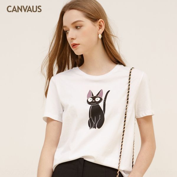 

women's summer 2020 new kitty print loose cotton ins coat t-shirt short sleeve t-shirt female p195 sbk8m, White