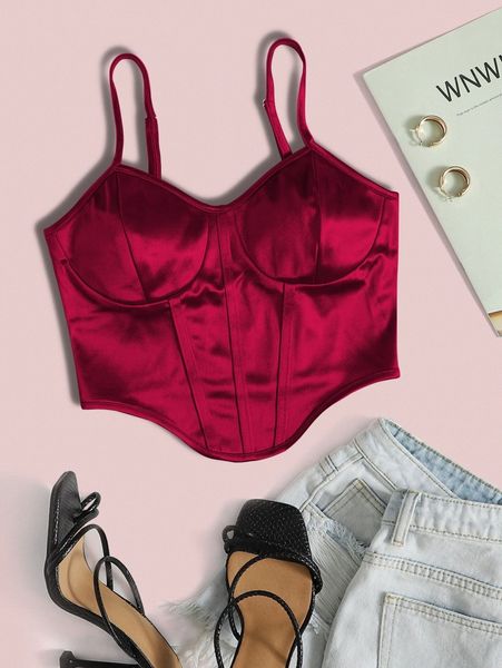 

curved hem satin cami d0dz#, White
