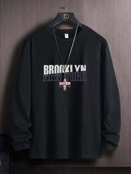 

men letter graphic long sleeve tee a0qf#, White;black