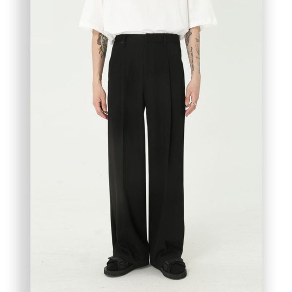 

men vintage fashion streetwear loose casual straight suit pant male japan korea style trousers, Black